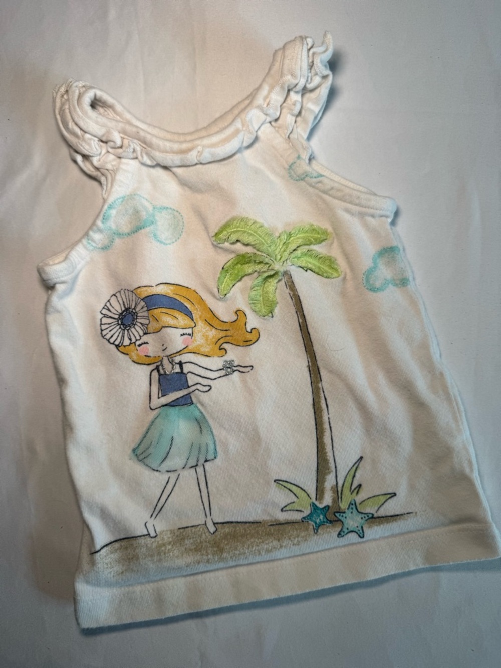 Gymboree White Beach Graphic Tank Top with Blue & Green Accents